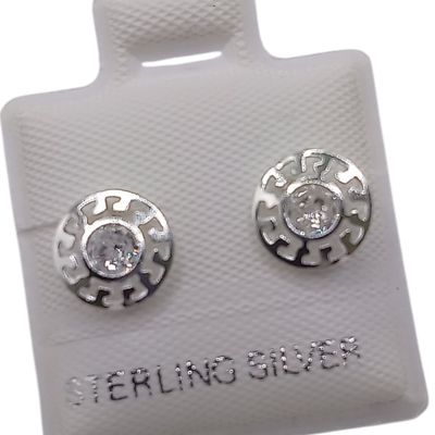 BROQUEL BISELADO CZ BLANCA, BROCHE BOLITA, PLATA .925