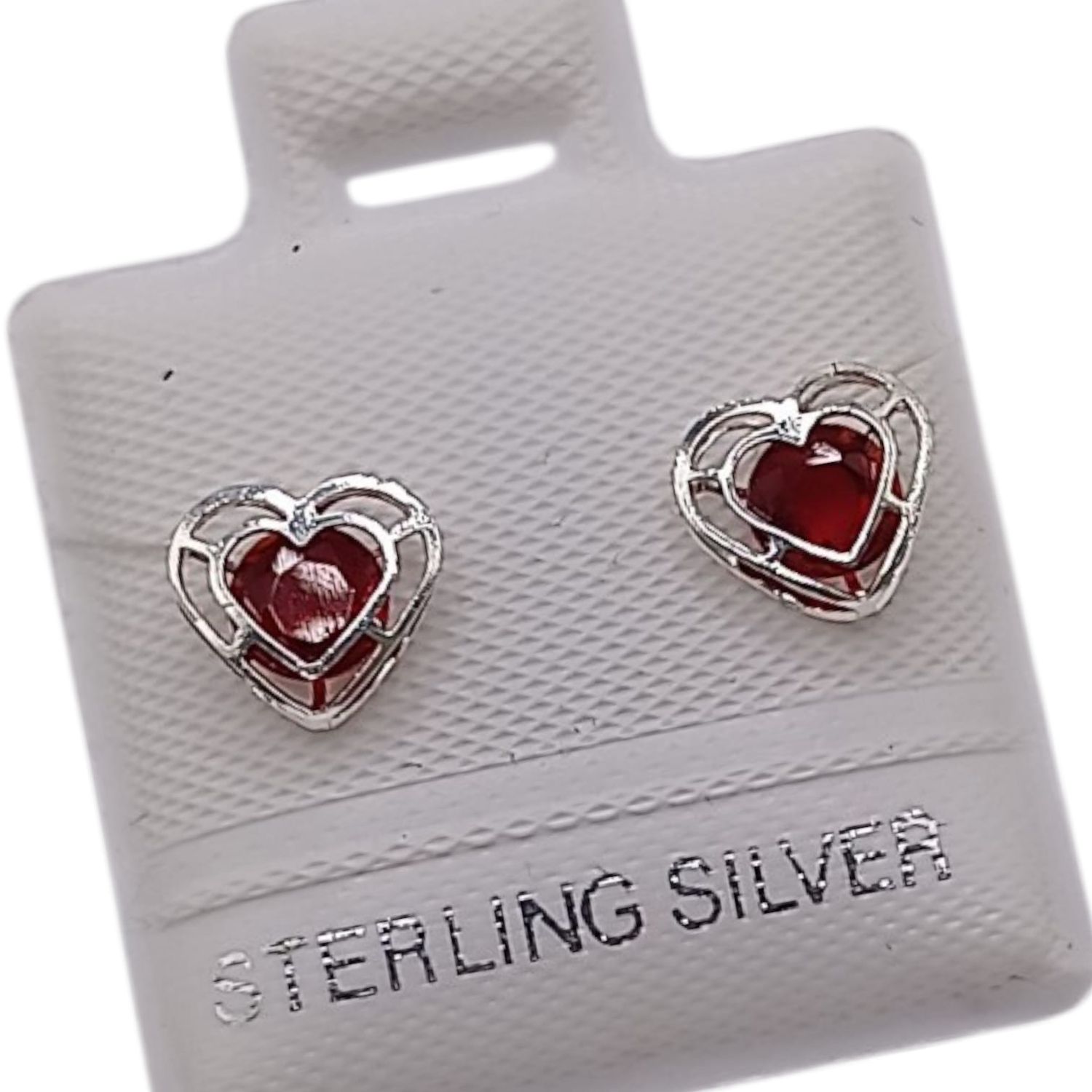 BROQUEL CORAZON CZ ROJA, BROCHE BOLITA, PLATA .925