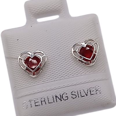 BROQUEL CORAZON CZ ROJA, BROCHE BOLITA, PLATA .925