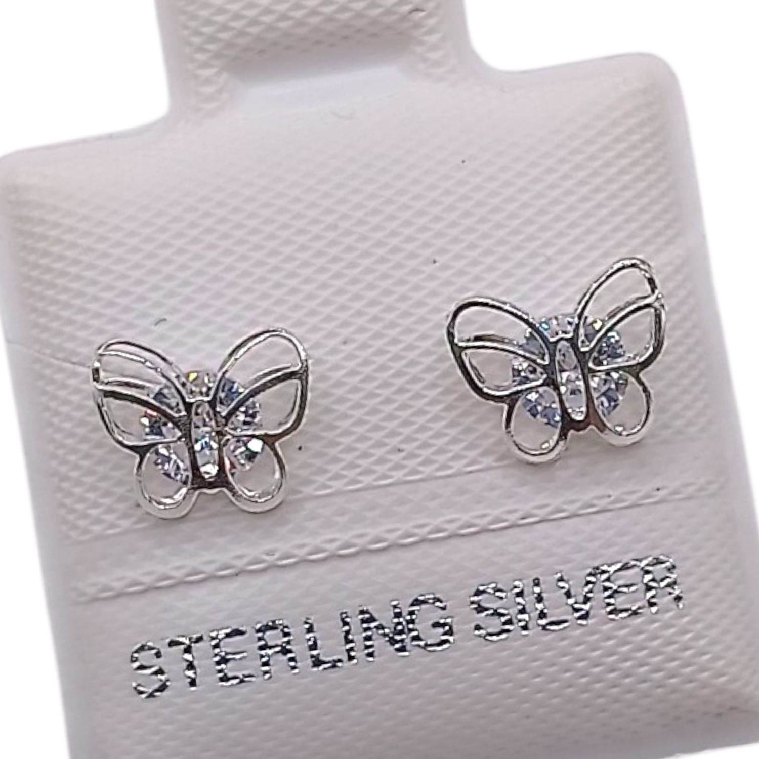 BROQUEL MARIPOSA CZ BLANCA, BROCHE BOLITA PLATA .925