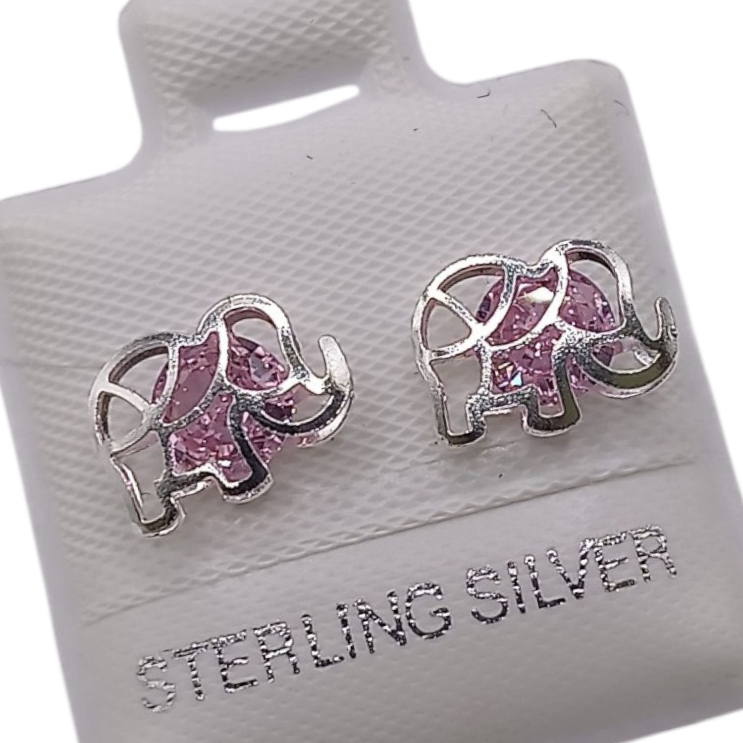 BROQUEL ELEFANTE CZ ROSA, BROCHE BOLITA, PLATA .925