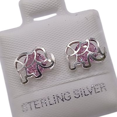 BROQUEL ELEFANTE CZ ROSA, BROCHE BOLITA, PLATA .925
