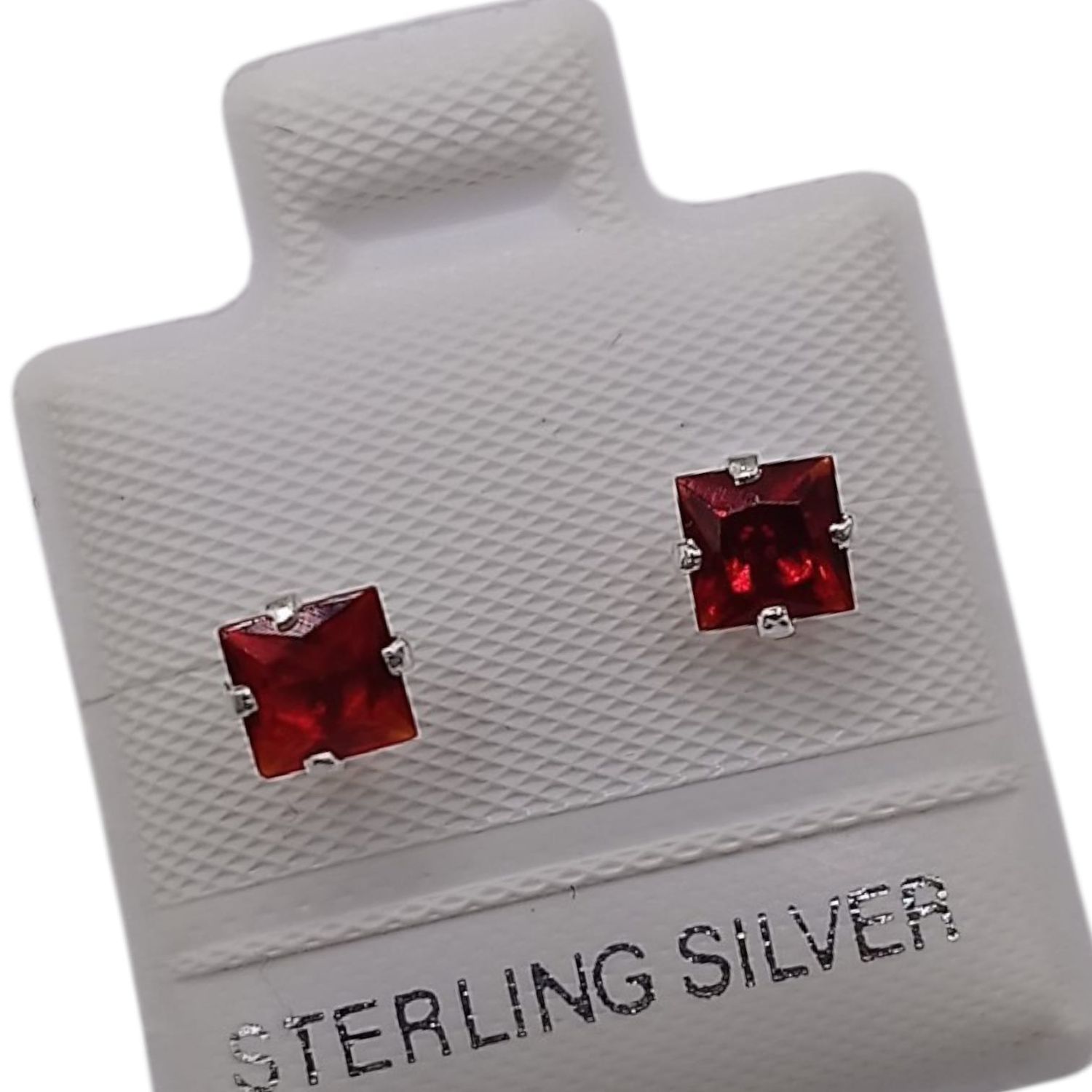 BROQUEL CUADR 4 MM CZ ROJA , BROCHE BOLITA PLATA .925