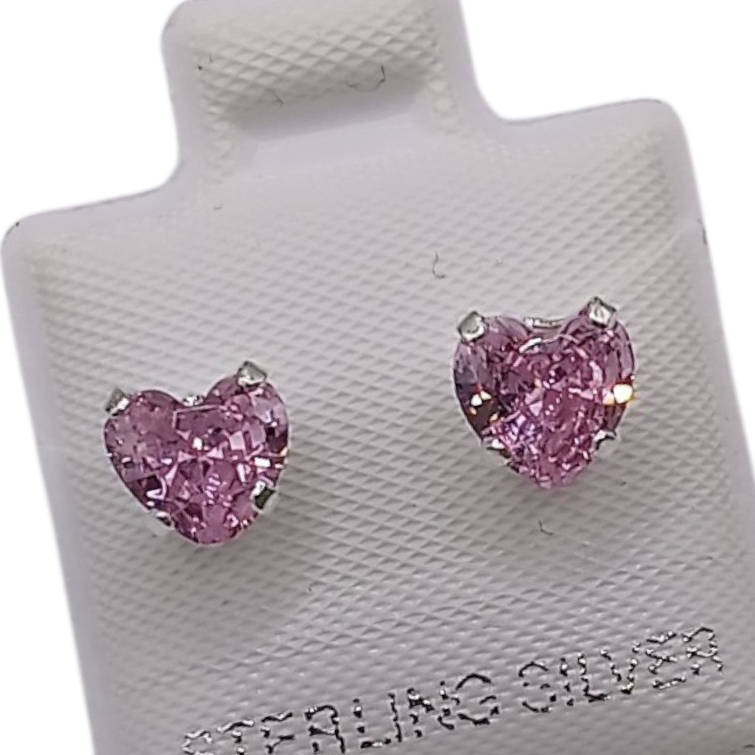 BROQUEL CORAZON CZ ROSA, BROCHE BOLITA, PLATA .925