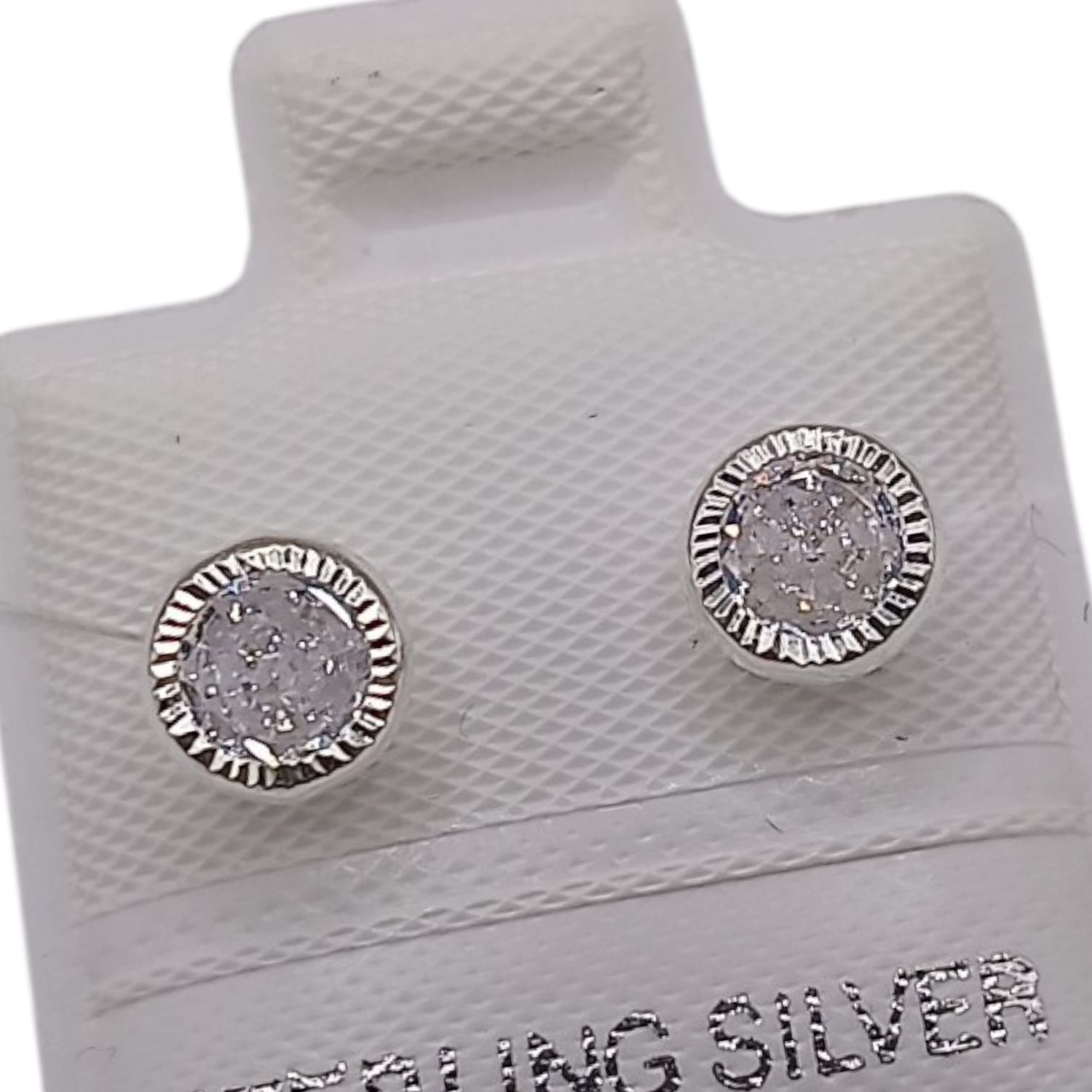 BROQUEL BISELADO CZ BLANCA, BROCHE BOLITA, PLATA .925