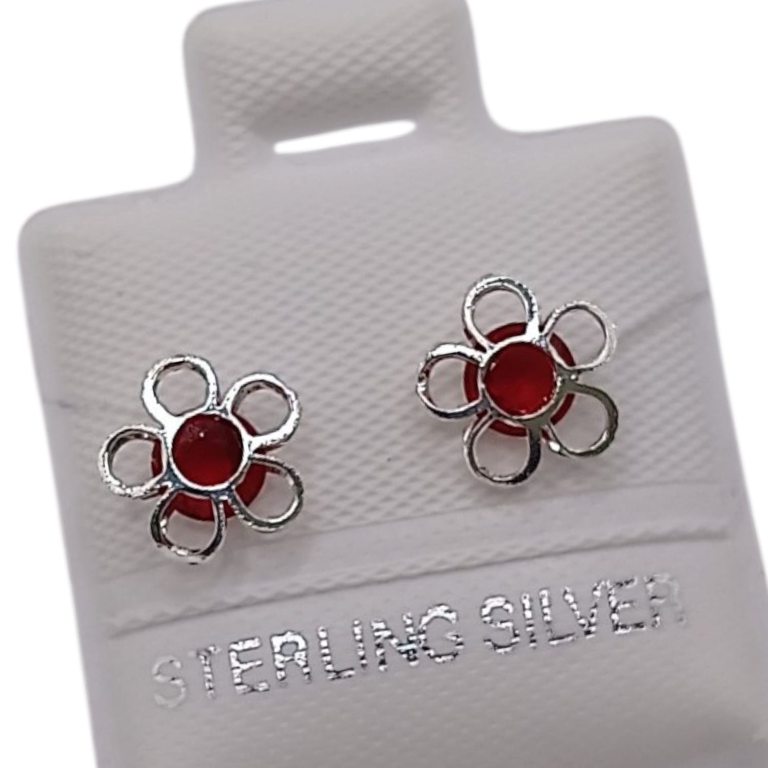 BROQUEL FLOR CZ ROJA, BROCHE BOLITA, PLATA .925