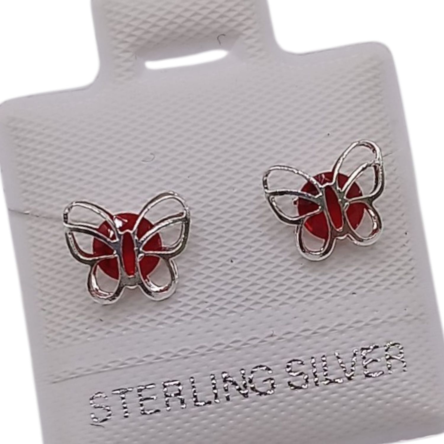 BROQUEL MARIPOSA CZ ROJA, BROCHE BOLITA, PLATA .925