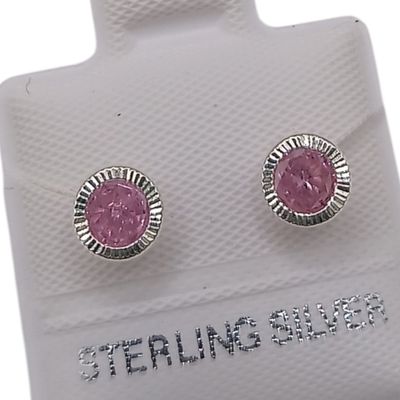 BROQUEL BISELADO CZ ROSA, BROCHE BOLITA, PLATA .925