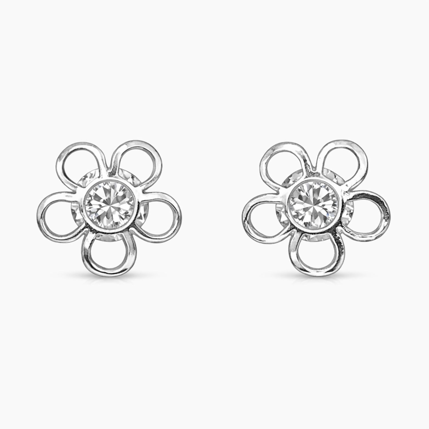 BROQUEL FLOR , CZ BLANCA, BROCHE BOLITA, PLATA .925