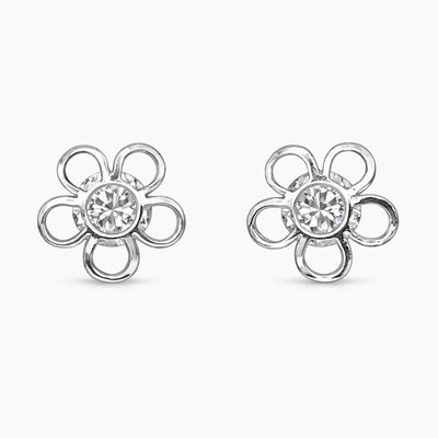 BROQUEL FLOR , CZ BLANCA, BROCHE BOLITA, PLATA .925