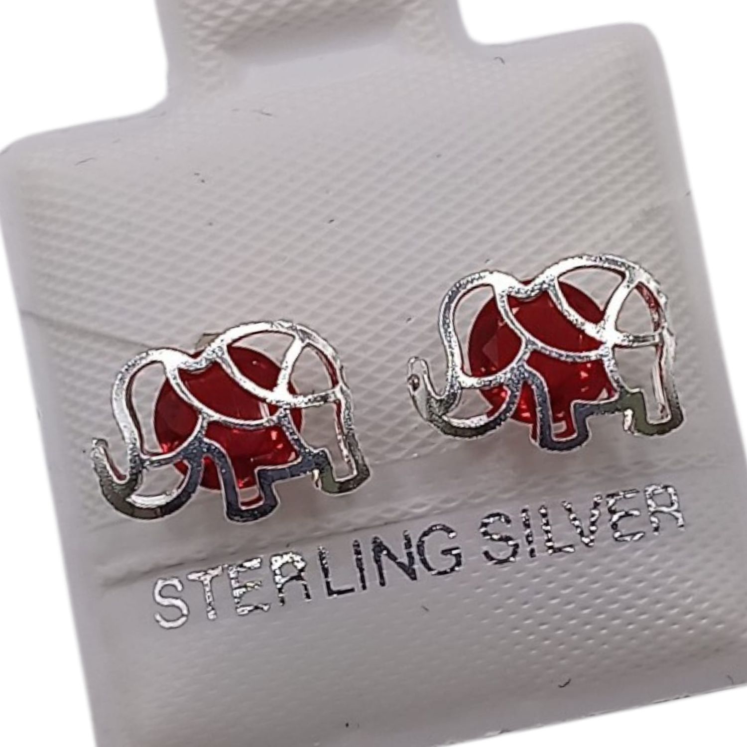 BROQUEL ELEFANTE CZ ROJA, BROCHE BOLITA, PLATA .925
