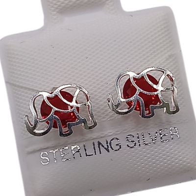 BROQUEL ELEFANTE CZ ROJA, BROCHE BOLITA, PLATA .925