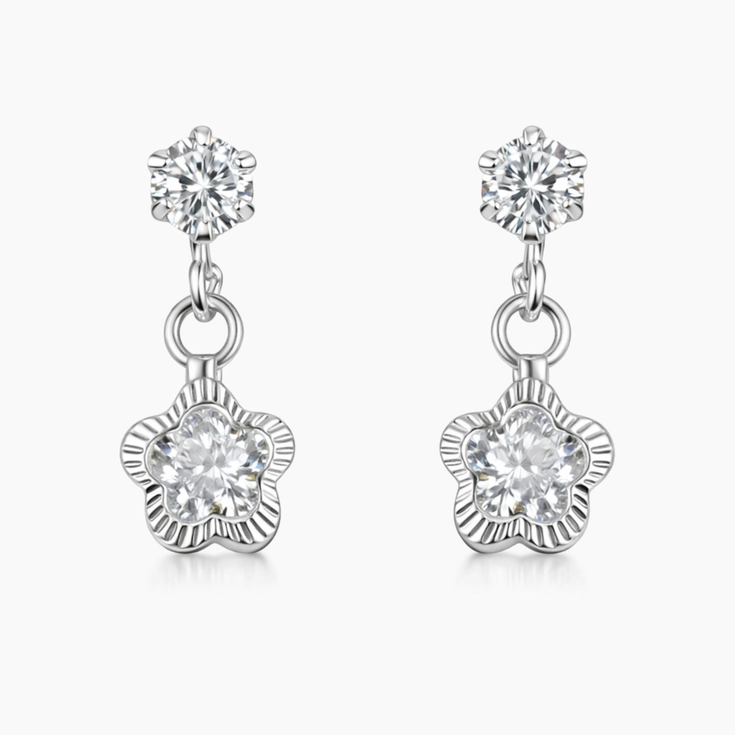 BROQUEL FLOR COLGANTE CZ BLANCA, BROCHE BOLITA, PLATA .925