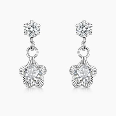 BROQUEL FLOR COLGANTE CZ BLANCA, BROCHE BOLITA, PLATA .925