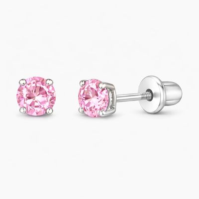 BROQUEL RECTO 6 MM, CZ ROSA, BROCHE BOLITA, PLATA .925