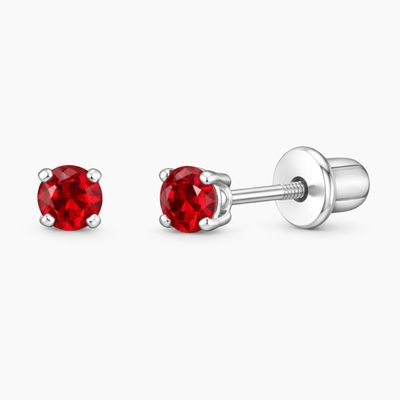 BROQUEL RECTO 4 MM, CZ ROJA, BROCHE BOLITA, PLATA .925