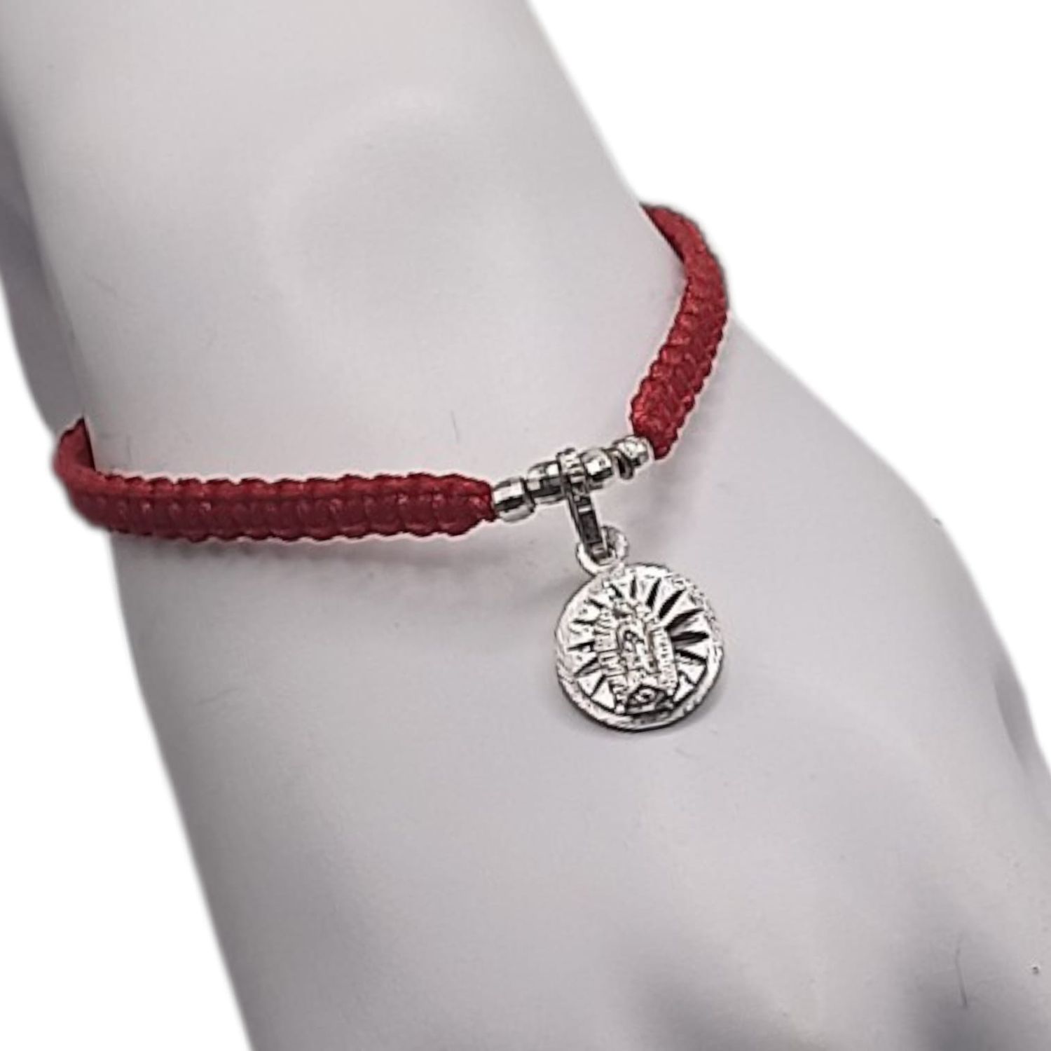 PULSERA DE HILO CON VIRGEN DE GPE, PLATA .925