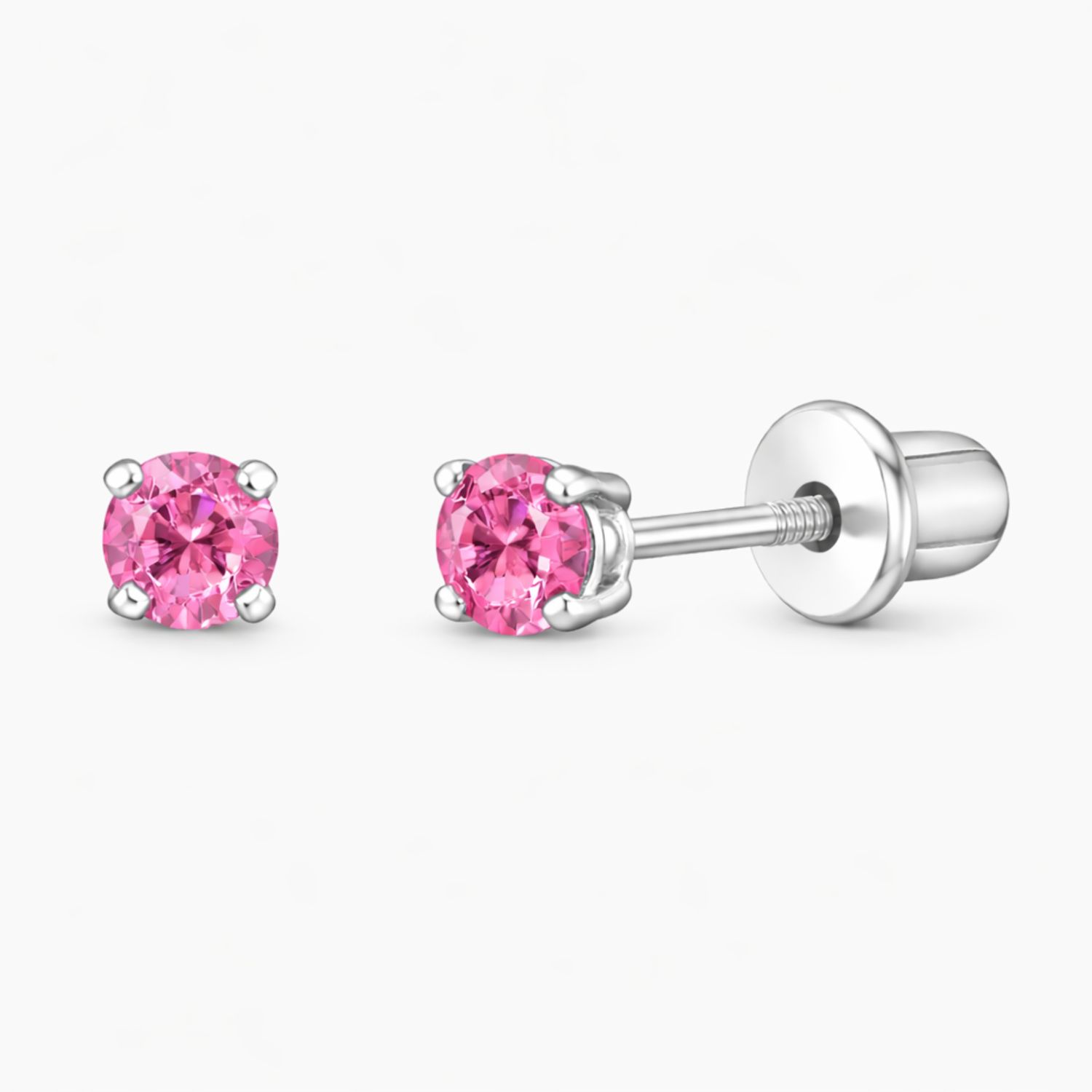 BROQUEL RECTO 4MM, CZ ROSA, BROCHE BOLITA, PLATA .925