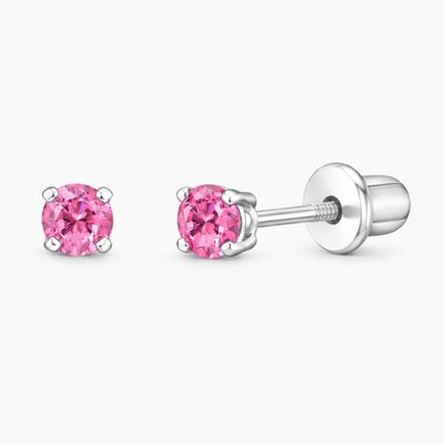 BROQUEL RECTO 4MM, CZ ROSA, BROCHE BOLITA, PLATA .925
