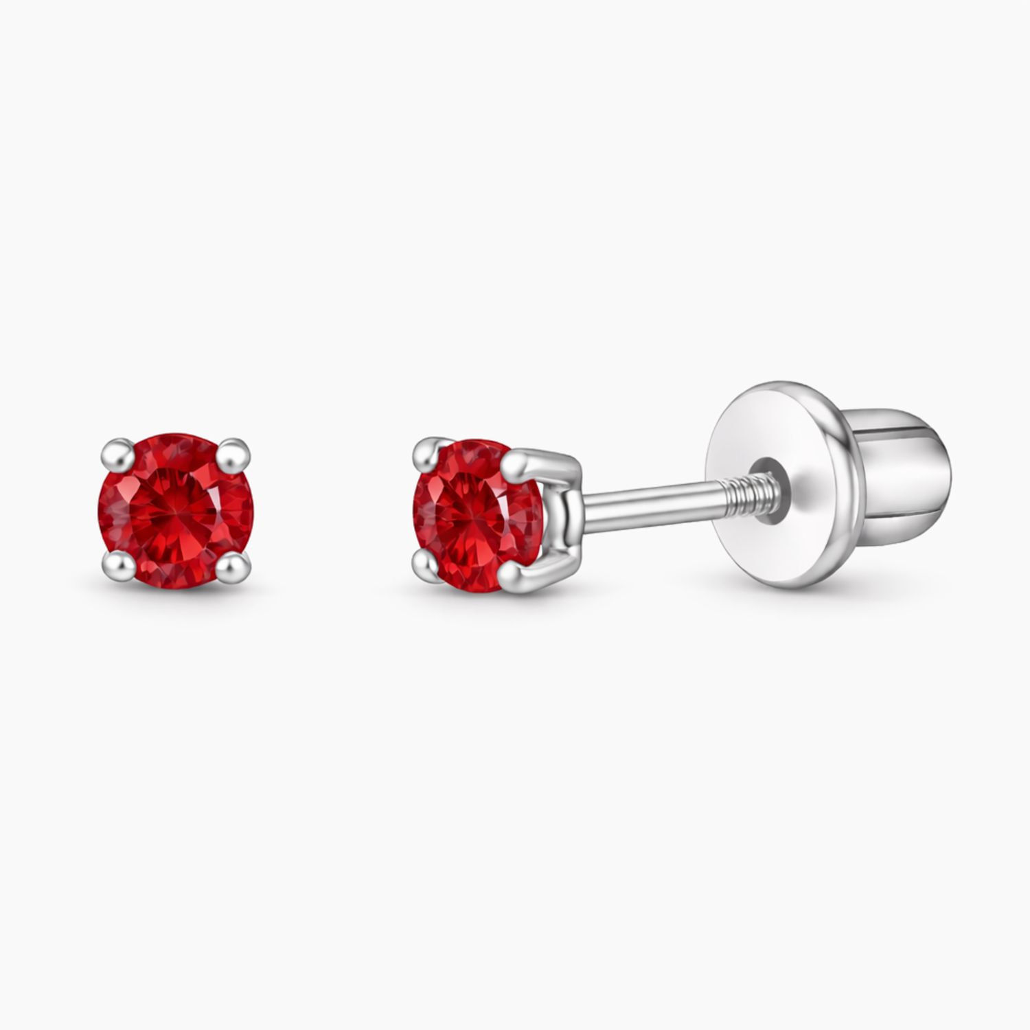 BROQUEL RECTO 2MM CZ ROJA, BROCHE BOLITA, PLATA .925