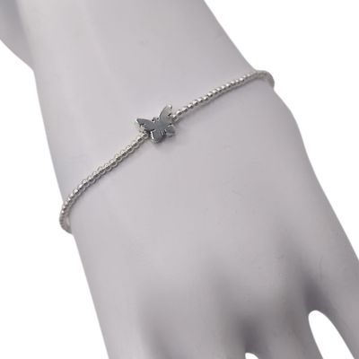 PULSERA ELSATICA BOLITAS Y MARIPOSITA, PLATA .925