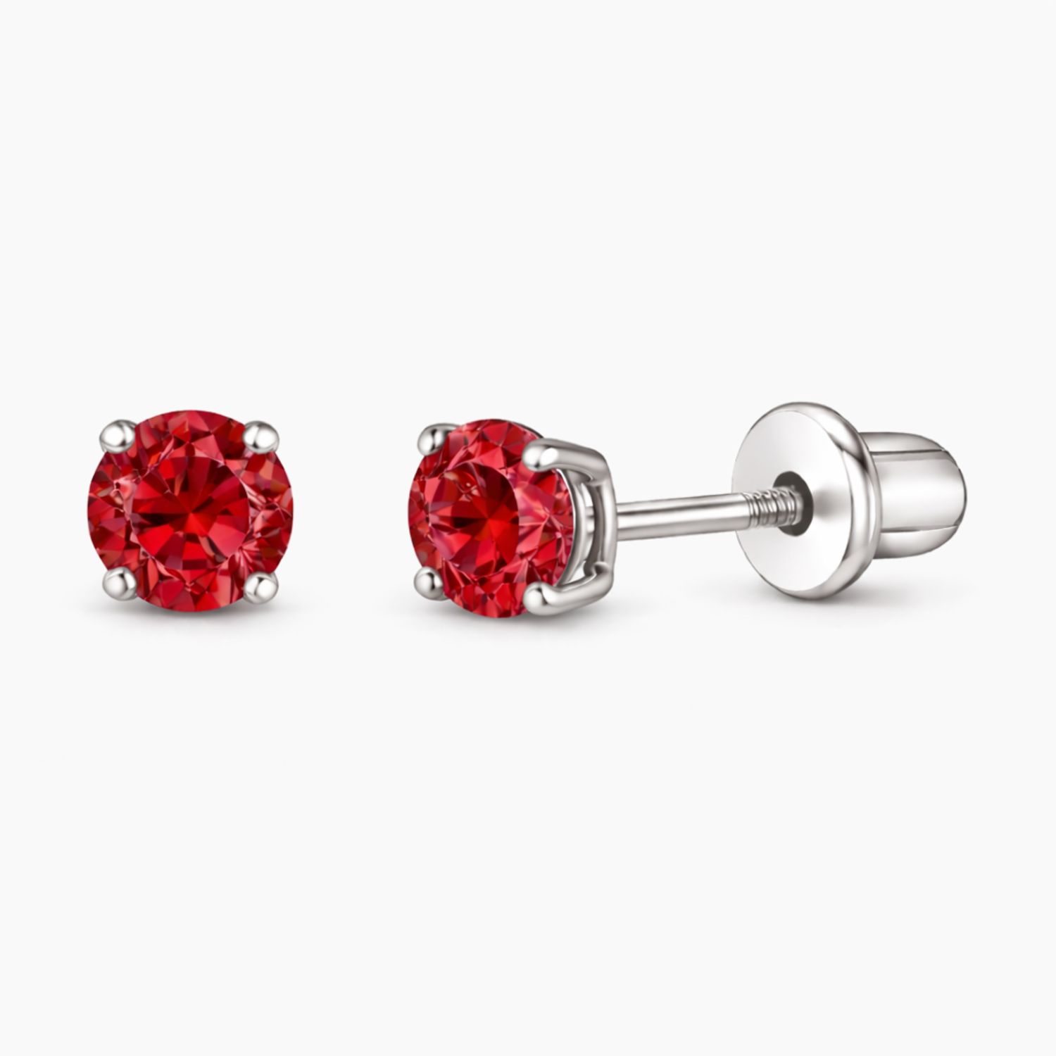BROQUEL RECTO 6 MM CZ ROJA, BROCHE BOLITA, PLATA .925