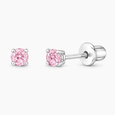 BROQUEL RECTO 2MM, CZ ROSA, BROCHE BOLITA, PLATA .925