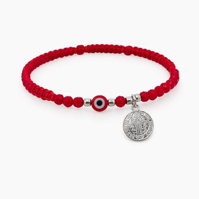 PULSERA DE HILO, AJUSTABLE, SAN BENITO PLATA .925