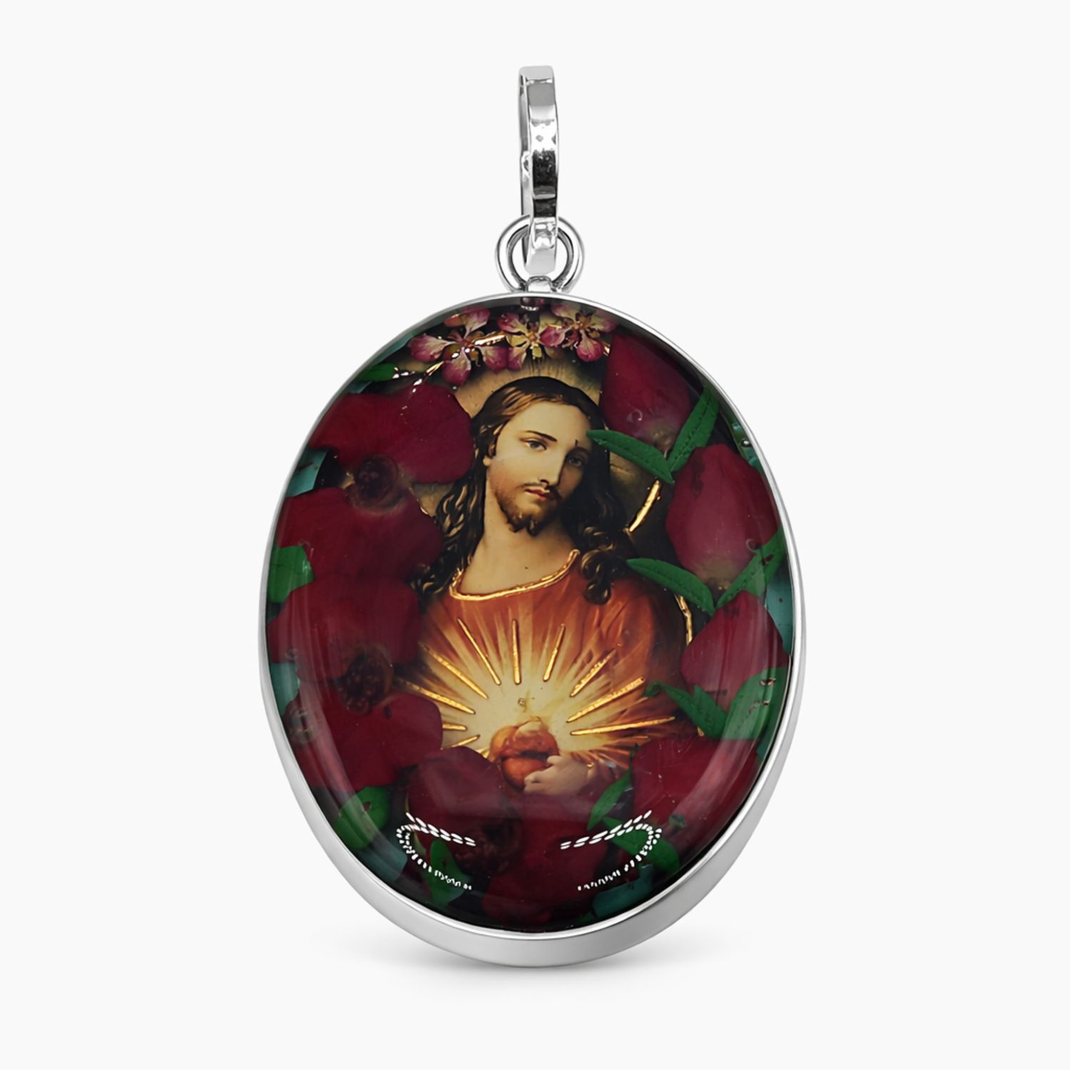 DIJE SAGRADO CORAZON, 4 CM, PLATA .925