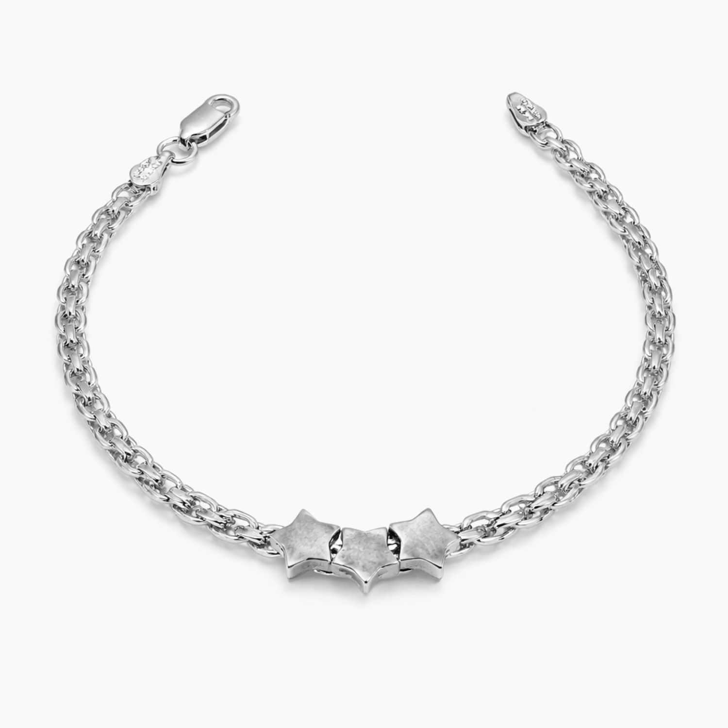 PULSERA CON ESTRELLAS 7", 3.5 MM, PLATA .925