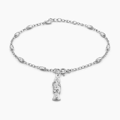 PULSERA DIJE SANTA MUERTE, 7" 3MM, PLATA .925