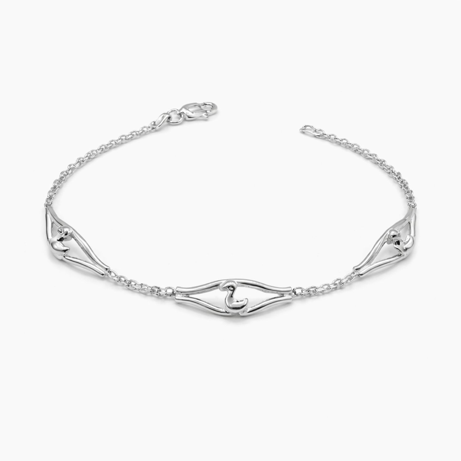 PULSERA CON PATITOS,  7.5", PLATA .925