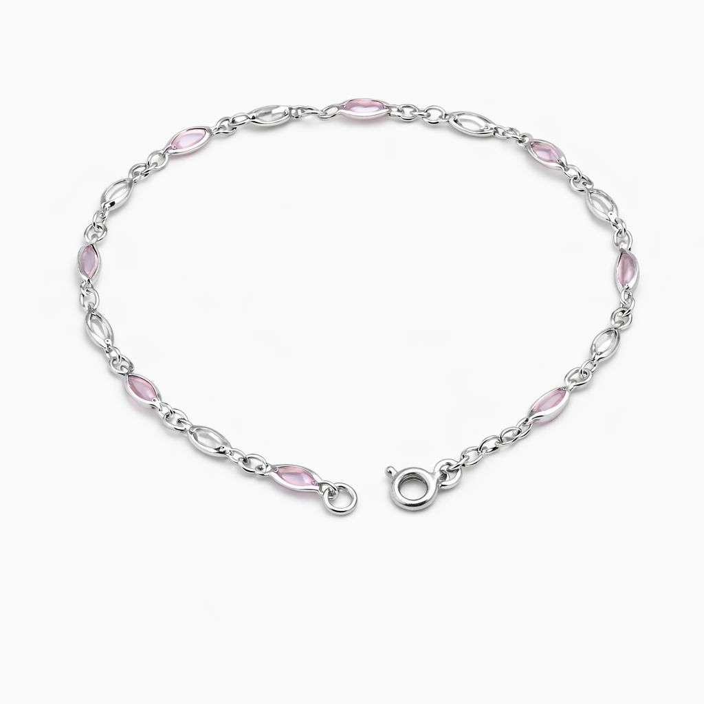 PULSERA CZ ROSA Y BCA, 7", PLATA .925