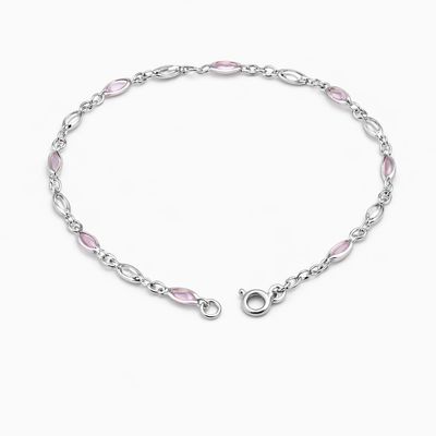PULSERA CZ ROSA Y BCA, 7", PLATA .925
