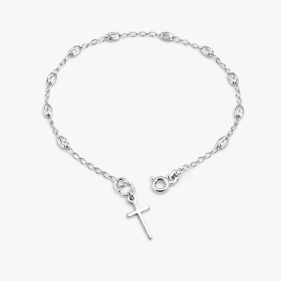 PULSERA MISTERIO CON CRUZ, 7", PLATA .925