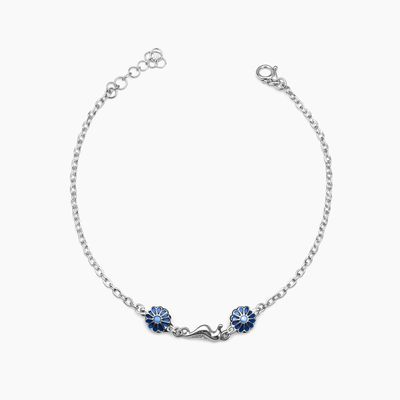 PULSERA CON FLORES CZ AZUL Y CABALLITO DE MAR 8" PLATA .925