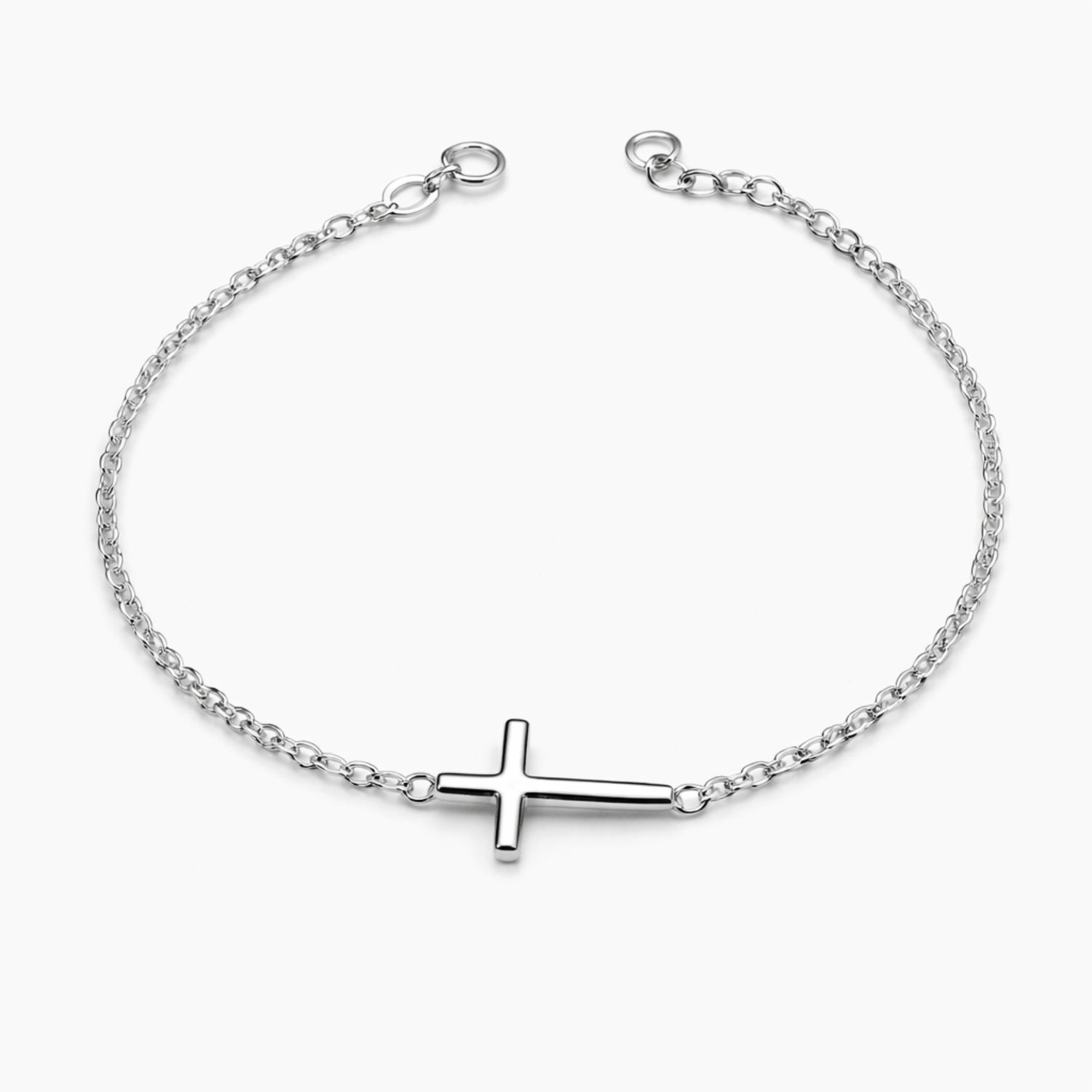 PULSERA CON CRUZ, AJUSTABLE ENTRE 7" Y 7.5", PLATA .925