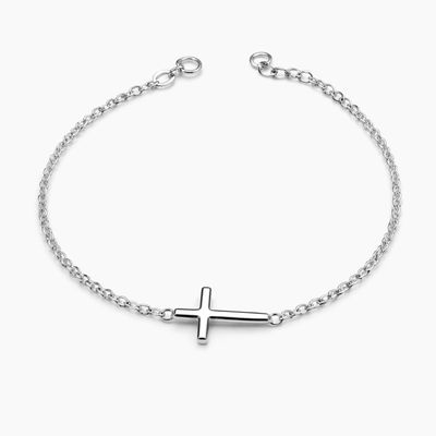 PULSERA CON CRUZ, AJUSTABLE ENTRE 7" Y 7.5", PLATA .925