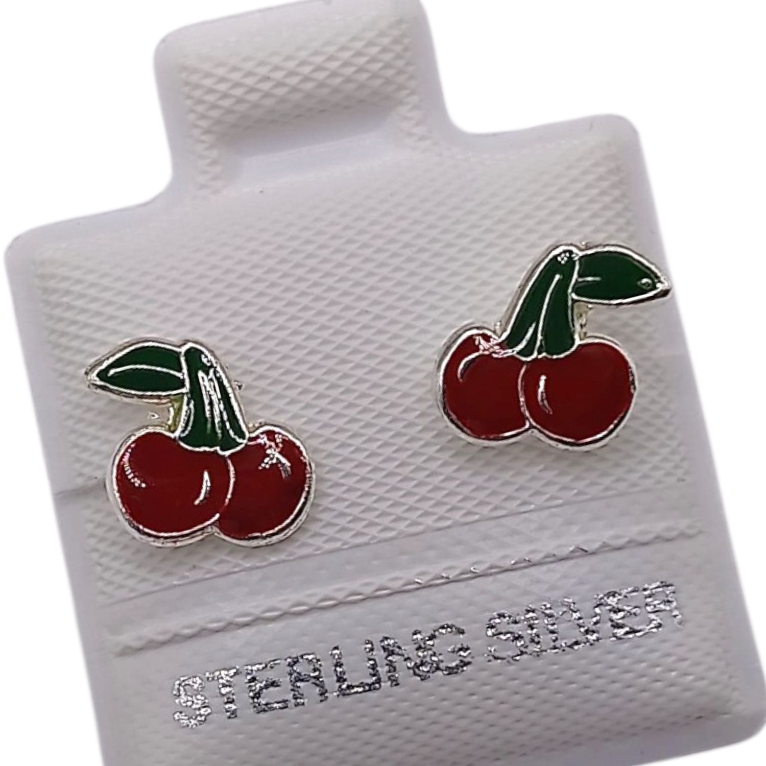 BROQUEL ESMALTADO CEREZAS, BROCHE BOLITA, PLATA .925