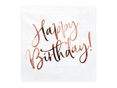 Servetten Happy Birthday Rose/Gold