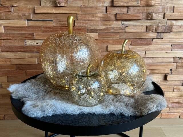 Set van 3 appels met ledlampjes goud