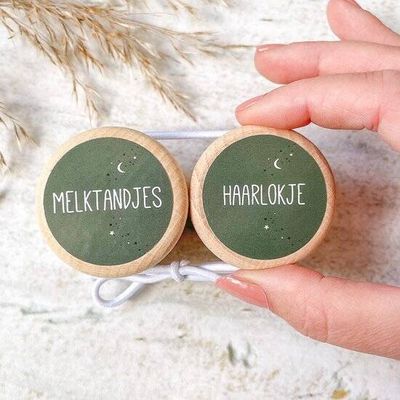 Bewaardoosje melktandjes en haarlokje groen