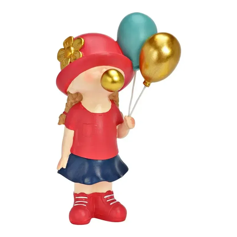 Meisje met kauwgombubbel en ballonnen
