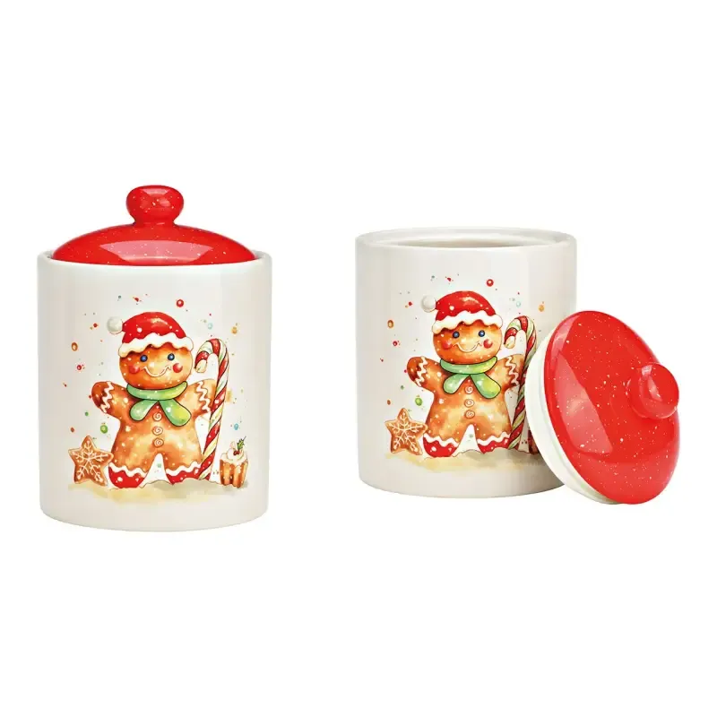 Voorraadpot peperkoekfiguurtje van keramiek.