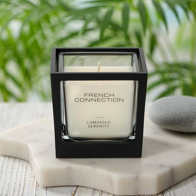 FRENCH CONNECTION BLACK WOODEN SURROUND CANDLE LUMINOUS SERENITY SMALL