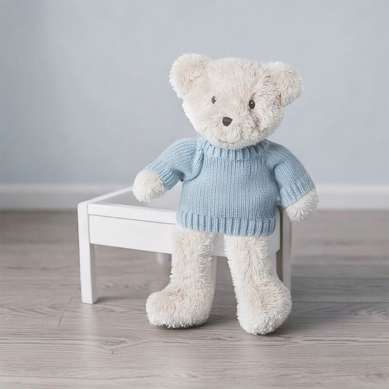 Teddy beer beige met blauw truitje 28cm