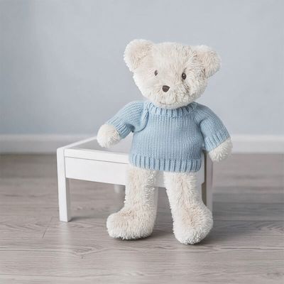 Teddy beer beige met blauw truitje 28cm