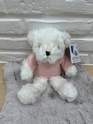 Teddy beer wit met roze truitje 28cm.
