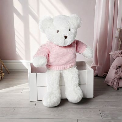 Teddy beer wit met roze truitje 28cm.