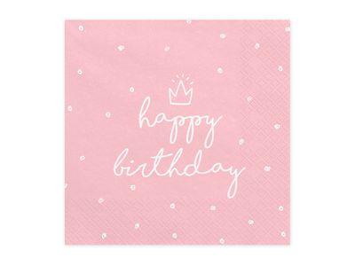 Servetten Happy Birthday roze wit